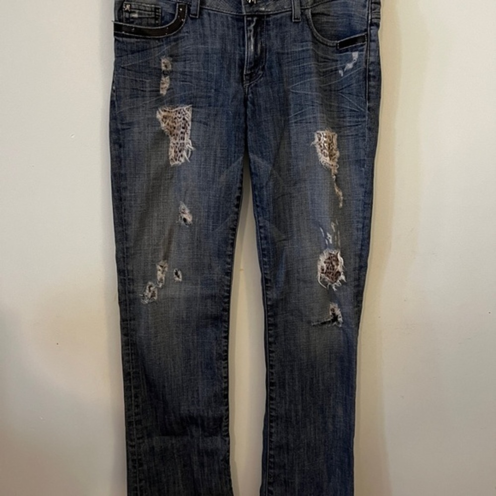 Marciano Blue Boot Cut Jeans Distressed Style